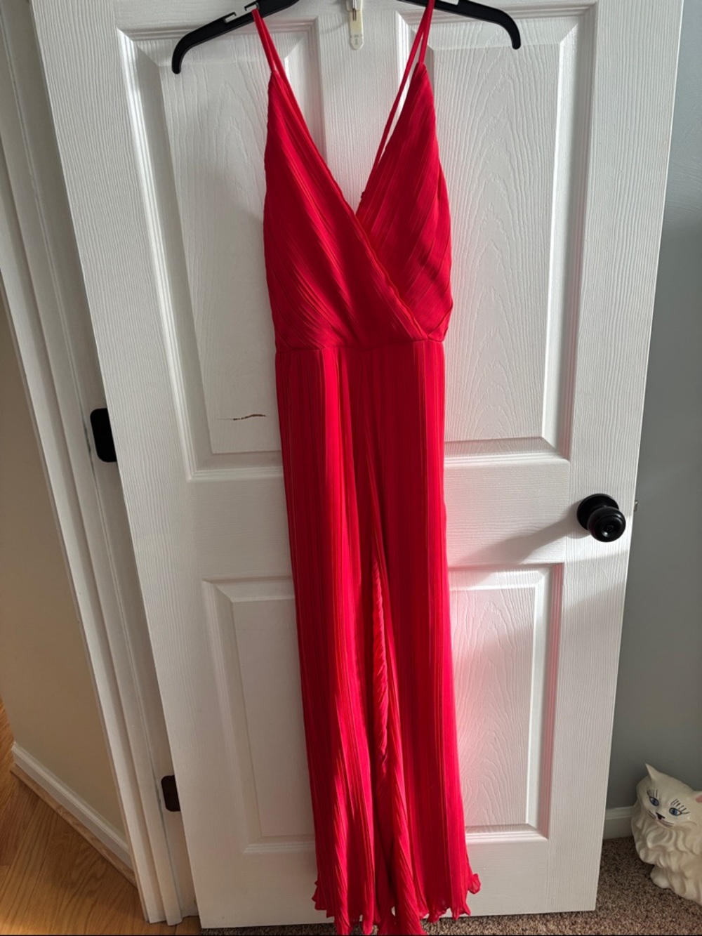 Red Pleated V-Neck Jumpsuit - Brand